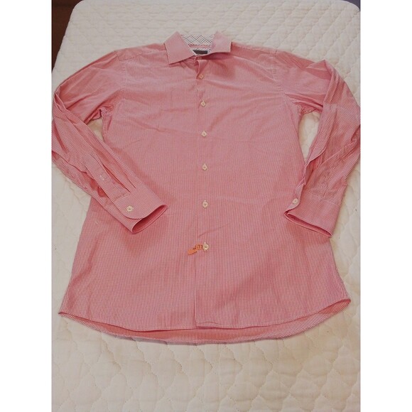 Men's Tattersall London Red Button Down Long Sleeve Shirt Size 15 (32/33) - Picture 6 of 14